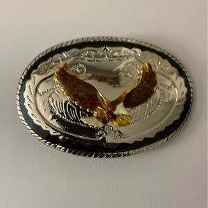 Metal Silver and Black Eagle Belt Buckle